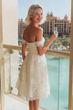 Lace White Off the Shoulder A Line Wedding Dress