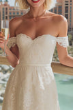 Lace White Off the Shoulder A Line Wedding Dress