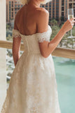 Lace White Off the Shoulder A Line Wedding Dress