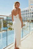 Ivory Lace Sheath Spaghetti Straps Midi Wedding Dress