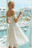 Ivory Lace A Line Off the Shoulder Wedding Dress