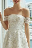 Ivory Lace A Line Off the Shoulder Wedding Dress