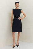 Simple Black Sheath Round Neck Midi Work Dress