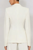 2 Piece Ivory Peaked Lapel Women's Business Suits with Pockets