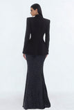 Black 2 Piece Mermaid Peaked Lapel Work Dress