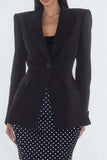 Black 2 Piece Mermaid Peaked Lapel Work Dress