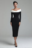 Off The Shoulder Black Sheath Long Sleeves Work Dress
