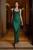 Dark Green Halter Neck Sheath Long Formal Dress