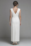 White Sheath V-Neck Long Engagement Dress with Slit
