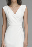 White Sheath V-Neck Long Engagement Dress with Slit