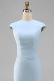 White Mermaid Round Neck Midi Formal Dress with Cap Sleeves
