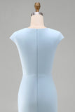 White Mermaid Round Neck Midi Formal Dress with Cap Sleeves
