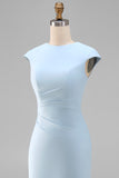 White Mermaid Round Neck Midi Formal Dress with Cap Sleeves