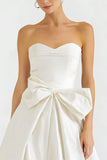 Strapless A Line Bowkont Satin Little White Dress