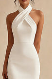 Halter Sheath Simple Little White Dress