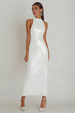 Sparkly Sequins Bateau Sheath Little White Dress