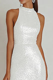 Sparkly Sequins Bateau Sheath Little White Dress