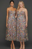 Floral Mauve Sweetheart A Line Embroidered Prom Dress