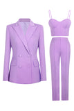 3-Piece Purple Peak Lapel Double Breasted Women Prom Suits