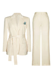 Ivory 2-Piece Notched Lapel Women Suits with Belt