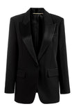 Black Peak Lapel One Button Satin Blazer