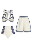 White 3 Piece Halter Bowed Swimsuit with Short Set