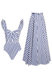 Navy Stripe 2 Piece Swimsuit with Beach Dress