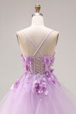 Lilac Organza Sweetheart A-Line Lace-Up Back Long Prom Dress with Appliques