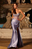 Mermaid Lilac Corset Beaded Strapless Long Prom Dress with Slit