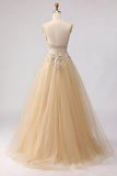 Sage Green A-Line Beaded Long Tulle Prom Dress with Embroidery