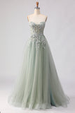 Sparkly A-Line Tulle Beaded Embroidered Champagne Long Prom Dress with Slit