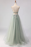 Sparkly A-Line Tulle Beaded Embroidered Champagne Long Prom Dress with Slit