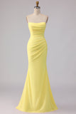 Yellow Strapless Mermaid Long Bridesmaid Dress