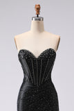 Black Mermaid Sweetheart Beaded Corset Long Prom Dress with Slit