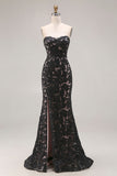 Lace Black Mermaid Sweetheart Lace-Up Back Long Prom Dress with Slit