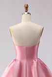 Blush Pink A Line Sweetheart Satin Long Prom Dress with Structured Bodice and Full Skirt