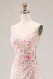 Sparkly Pink Mermaid Beaded Backless Embroidered Long Prom Dress with Slit