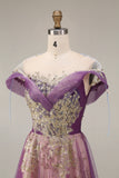 Sparkly Purple A-Line Tulle Long Prom Dress