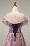 Sparkly Purple A-Line Tulle Long Prom Dress