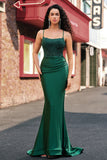 ZAPAKA Women Dark Green Long Prom Dress Mermaid Halter Formal Dress with Appliques Beading