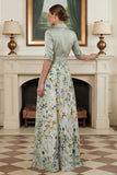 Sage Green Printed A Line Mother of the Bride Dress with Sleeve