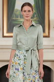 Sage Green Printed A Line Mother of the Bride Dress with Sleeve