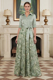 Printed Sage Green A Line Mother of the Bride Dress with Bow