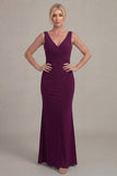 Grape Sheath V Neck Mother of the Bride Dress with Cloak