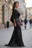 Black Mermaid Ruched Mother of the Bride Dress with Sleeve