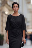 Black Mermaid Round Neck Mother of the Bride Dress with Half Sleeve
