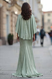 Sage Green Satin Ruched Mother of the Bride Dress with Half Sleeve
