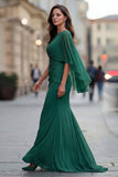 Black Ruched Mermaid Mother of the Bride Dress with Half Sleeve