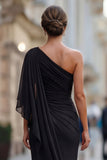 Sage Green One Shoulder Chiffon Ruched Mermaid Mother of the Bride Dress with Sleeve