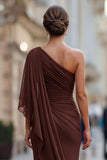 Sage Green One Shoulder Chiffon Ruched Mermaid Mother of the Bride Dress with Sleeve